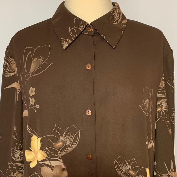 Vintage 1970's Brown Floral Blouse - Picture 3 of 12